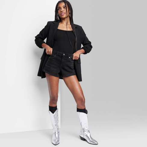 Women's High-Rise Curvy Rolled Cuff Denim Shorts - Wild Fable™ Black Wash 16