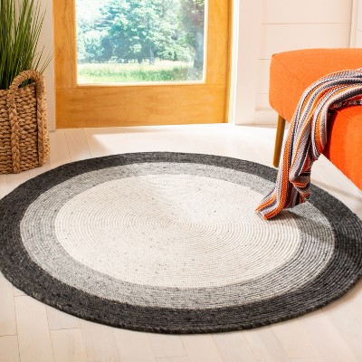 Handmade Grey and Ivory Wool Braided Round Rug, 8' Diameter