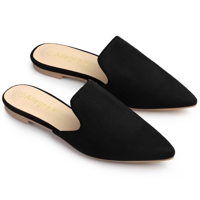 Allegra K Women's Faux Suede Upper Pointed Closed Toe Slip-On Flat Slides Mules