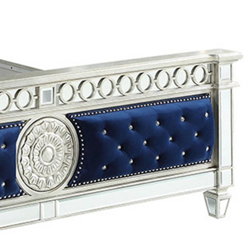 Varian 94&#34; California King Bed Blue Velvet and Mirrored - Acme Furniture, 5 of 7