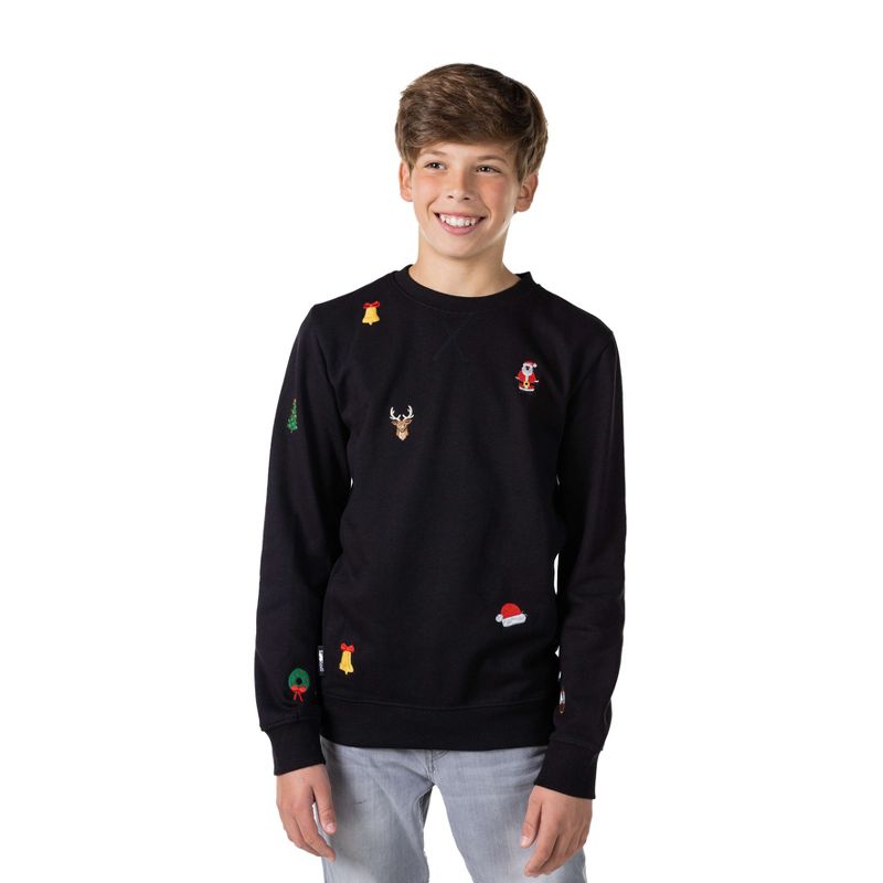 OppoSuits Deluxe Teen Boys Christmas Sweater - X-Mas Icons - Black, 1 of 3