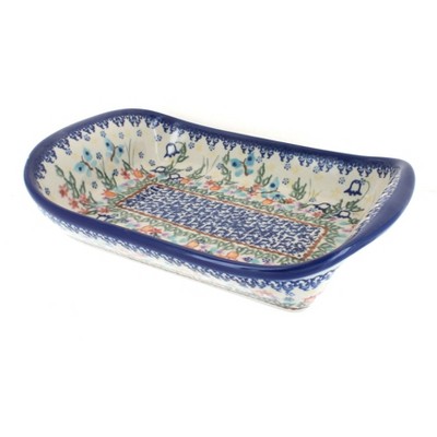 Blue Rose Polish Pottery Garden of Eden Large Serving Tray with Handles