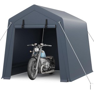 Acekool 6x8 FT Portable Outdoor Storage Shed, Dual Roll-Up Zipper Doors, Heavy-Duty Waterproof PE Tarp, UV-Resistant Shelter for Tools, Gray - 1 of 4