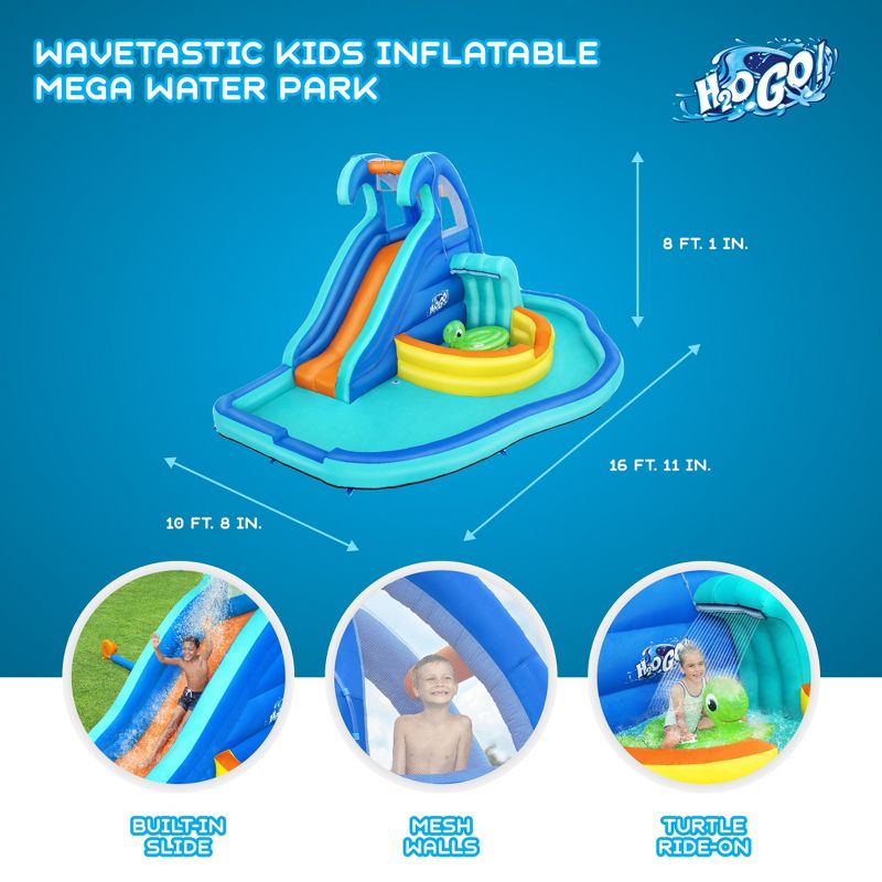 Bestway H2OGO! Wavetastic 16' Kids Inflatable Outdoor Water Park with Turtle Pool Ride-On Float, Water Sprinklers, Slide, and Wave Pool, 4 of 9