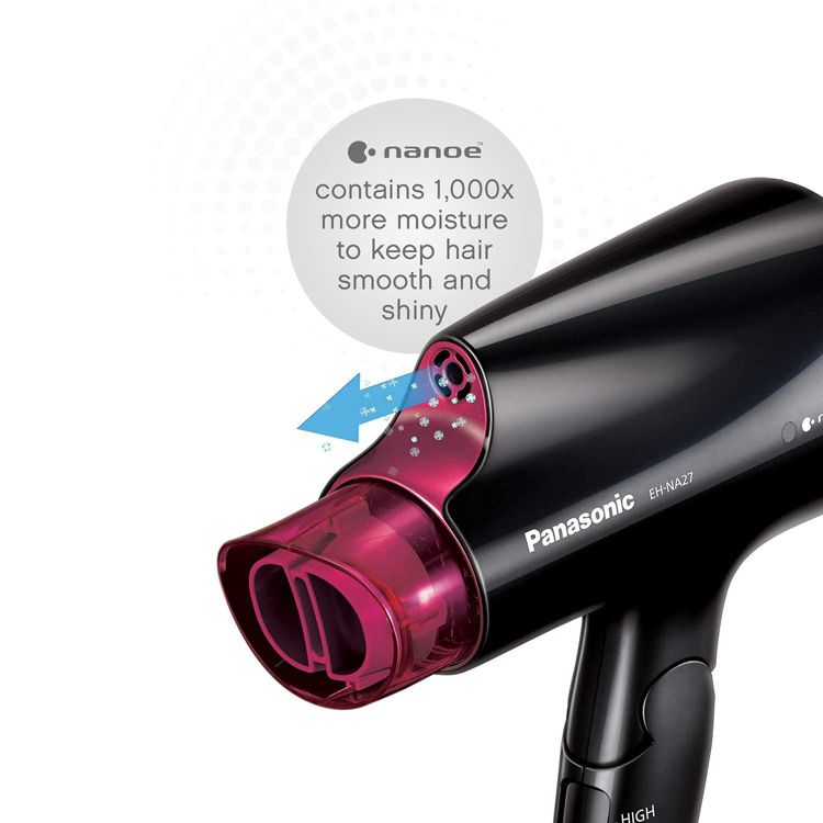 Panasonic nanoe Compact Hair Dryer, 1400W Portable Hair Dryer with Folding Handling and QuickDry Nozzle for Fast Drying – EH-NA27-K (Black/Pink), 3 of 9