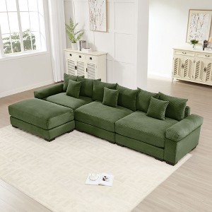 130" Oversized Cloud Modular Sectional Couch, Premium Corduroy 3-Seater. Extra-Thick Armrests, Good Resilience Cushion - 1 of 4
