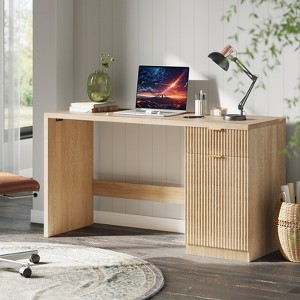 60" Executive Desk with Storage, Modern Home Office Desk w/Drawer & Cabinet,Wood Fluted Computer Desks Workstation Writing Conference Table for Study - 1 of 4