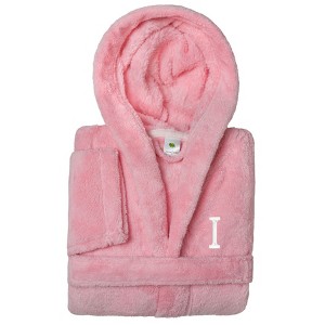 Personalized Linum Kids 100% Polyester SUPER PLUSH Double Brushed Hooded Bathrobe in White Bookman Font - 1 of 3