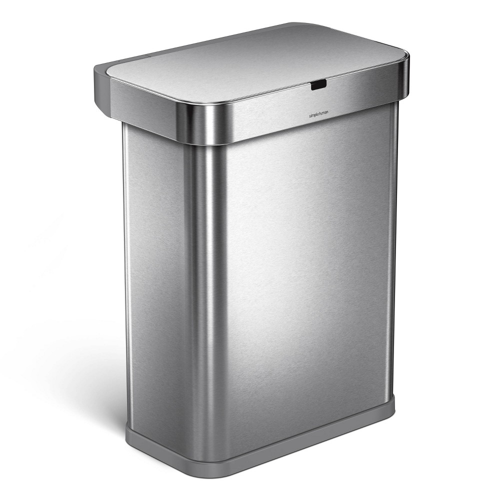 simplehuman 58L Rectangular Liner Rim Voice + Motion Sensor Kitchen Trash Can Stainless Steel