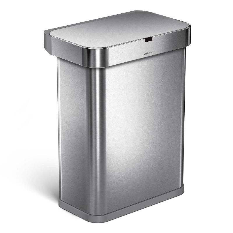 simplehuman 58L Stainless Steel Rectangular Voice Plus Motion Sensor Trash Can Silver, 1 of 7