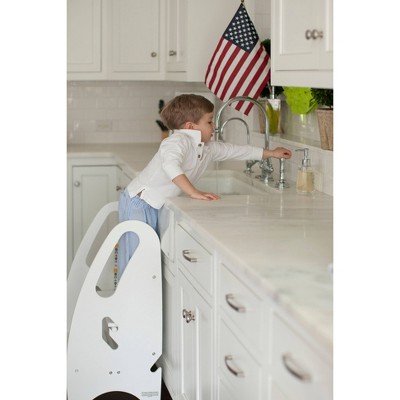 Adjustable Soft White Birchwood Toddler Step Stool with Safety Railings
