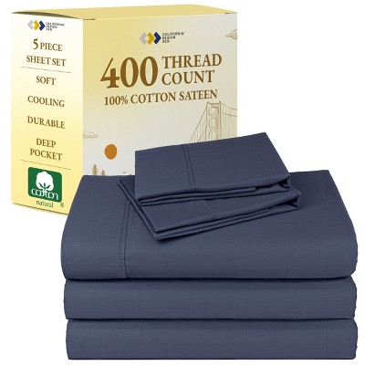 Cotton Sheets Set - Softest 400 Thread Count Bed Sheets, 100% Cotton Sateen, Cooling, Deep Pocket by California Design Den