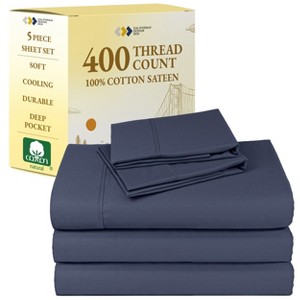 Cotton Sheets Set - Softest 400 Thread Count Bed Sheets, 100% Cotton Sateen, Cooling, Deep Pocket by California Design Den - 1 of 4