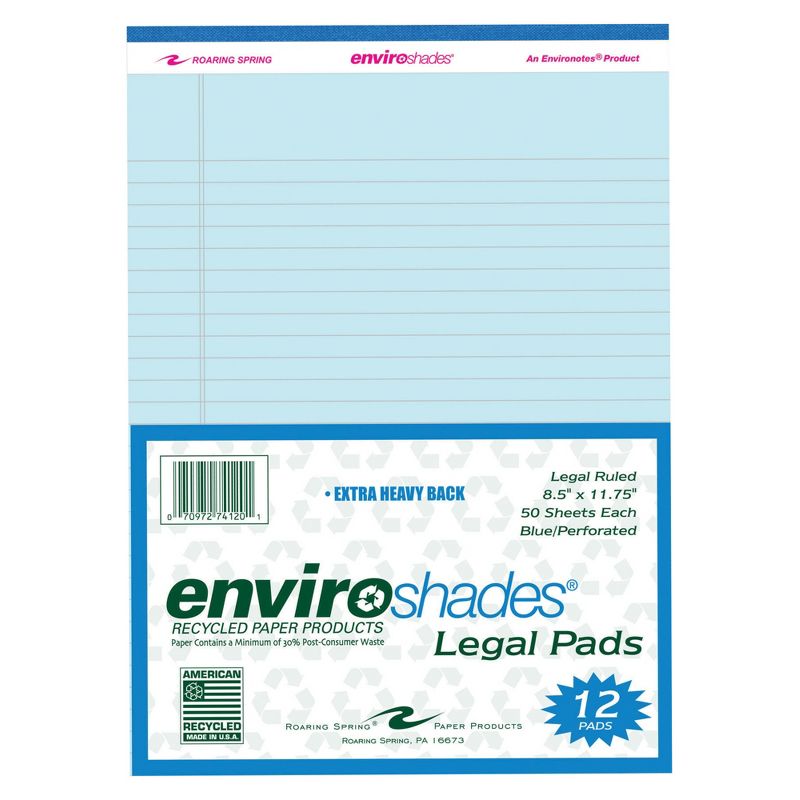 Enviroshades Legal Pads, 8-1/2 x 11 Inches, Blue, 50 Sheets, Pack of 12, 1 of 4