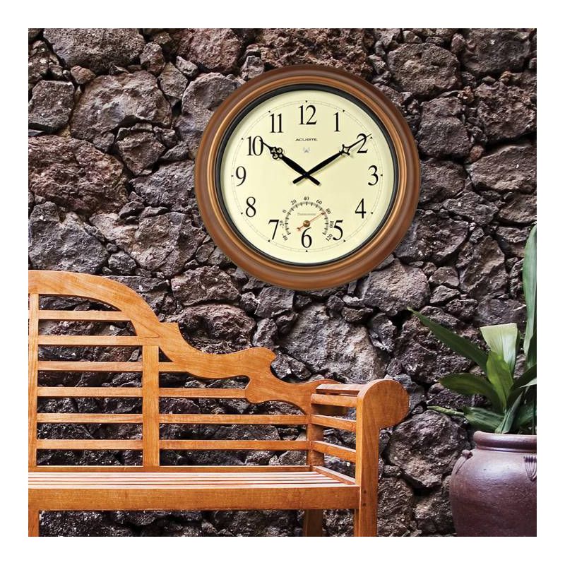 18&#34; Metal Outdoor/Indoor Atomic Wall Clock with Thermometer - Copper Finish - AcuRite, 4 of 6