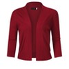 Women's 3/4 Sleeve Open Front Cropped Cardigan Sweater Lightweight Knit Short Shrugs Wine Red 3XL - 2 of 4