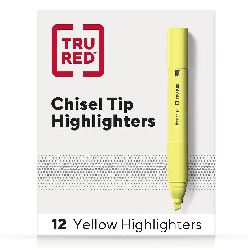 TRU RED Tank Highlighter with Grip Chisel Tip Yellow Dozen TR54579, 1 of 10