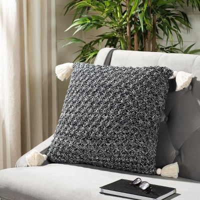 Gray Knit Tassel Bohemian Throw Pillow