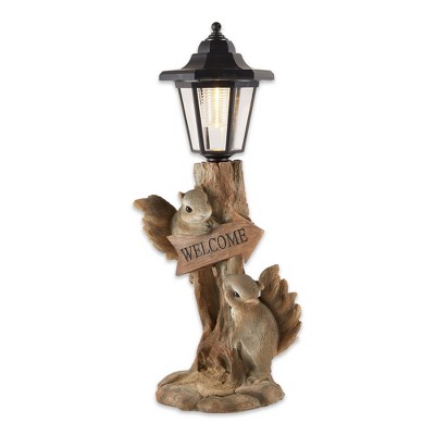 10" Polyresin Friendly Squirrels Solar Lamp Light Brown - Zingz & Thingz