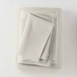 Queen Washed Supima Percale Solid Sheet Set Natural - Casaluna™