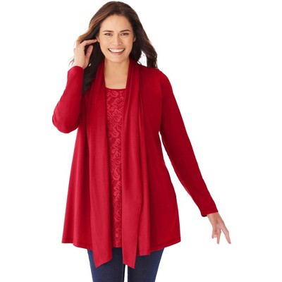 Woman Within Plus Size 2-Fer Cardigan & Lace Tunic