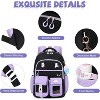 Girls Lightweight Backpack, Kawaii School Bookbag for Kids Ages 6–14, Primary & Elementary School, Green & Purple with Luggage Strap - 2 of 4
