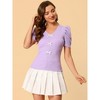 Allegra K Women's V-neck Puff Short Sleeve Glitter Blouse - 3 of 4