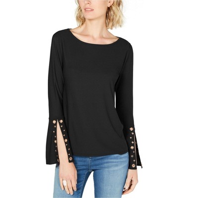 I.N.C International Concepts Womens Grommet Sleeve Pullover Blouse, Black, Large