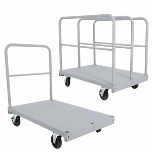 Steel Panel Truck Cart 36x24 inch, 2 in 1 Industrial Grade Platform Truck, Heavy Duty Drywall Dolly with 2 Removable Side Handrails & Swivel Wheels - 1 of 4
