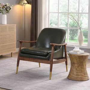 Modern Faux Leather Accent Chairs with Cushions and Brass-Tipped Legs,Solid Wood Lounge Armchair for Living Room or Office-Koiai - 1 of 4