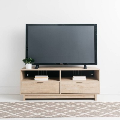 Contemporary 52'' Beige TV Stand with Open Shelving and Drawers
