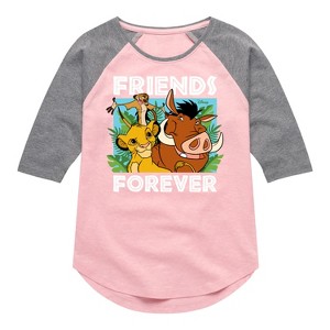 Girls' - Disney - Simba Pumbaa, & Timon Shirt Tail Raglan Graphic T-shirt - 1 of 4