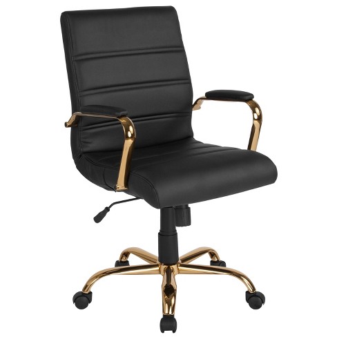 Flash Furniture Mid-Back Transparent Black Mesh Executive Swivel Chair with Melrose Gold Frame and Flip-Up Arms