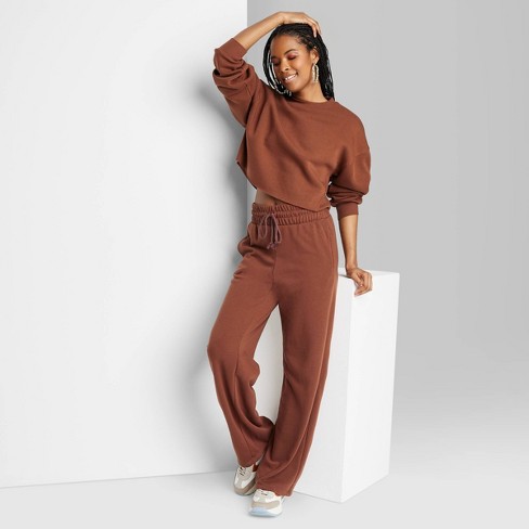 Women's High-rise Wide Leg French Terry Sweatpants - Wild Fable™ Brown Xs :  Target