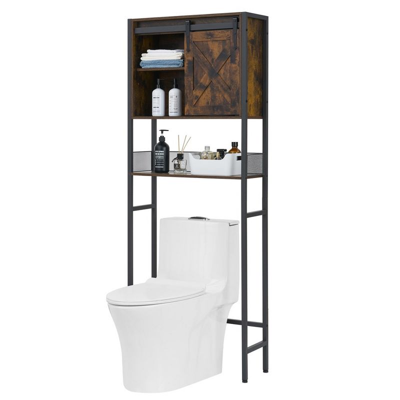 Whizmax Bathroom Over The Toilet Storage Cabinet with Sliding Barn Door and Adjustable Shelf, Rustic Brown, 1 of 8