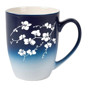 Elanze Designs Botanical Floral Nature Coffee Cup Mug 12 Ounce Ceramic With Ombre Gradient Elegant Minimalist Orchid Flower Silhouette Navy Blue and - 1 of 4