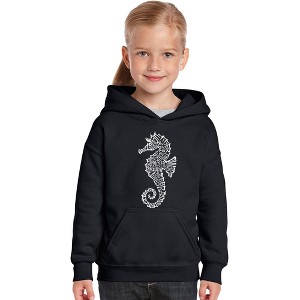 LA Pop Art Girl's Word Art Hooded Sweatshirt - Types of Seahorse - 1 of 4