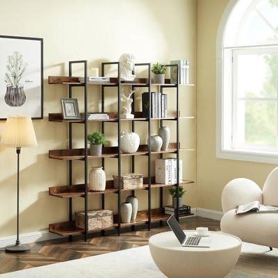 Lavish Home 5-Tier Open Industrial Style Wooden Bookshelf, Gray Woodgrain