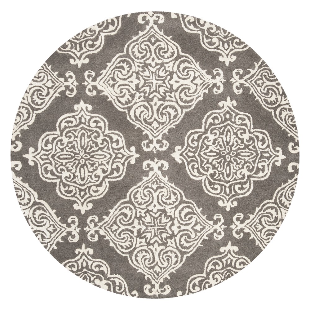 6'x6' Round Gwen Medallion Tufted Accent Rug Dark Gray/Ivory Round - Safavieh