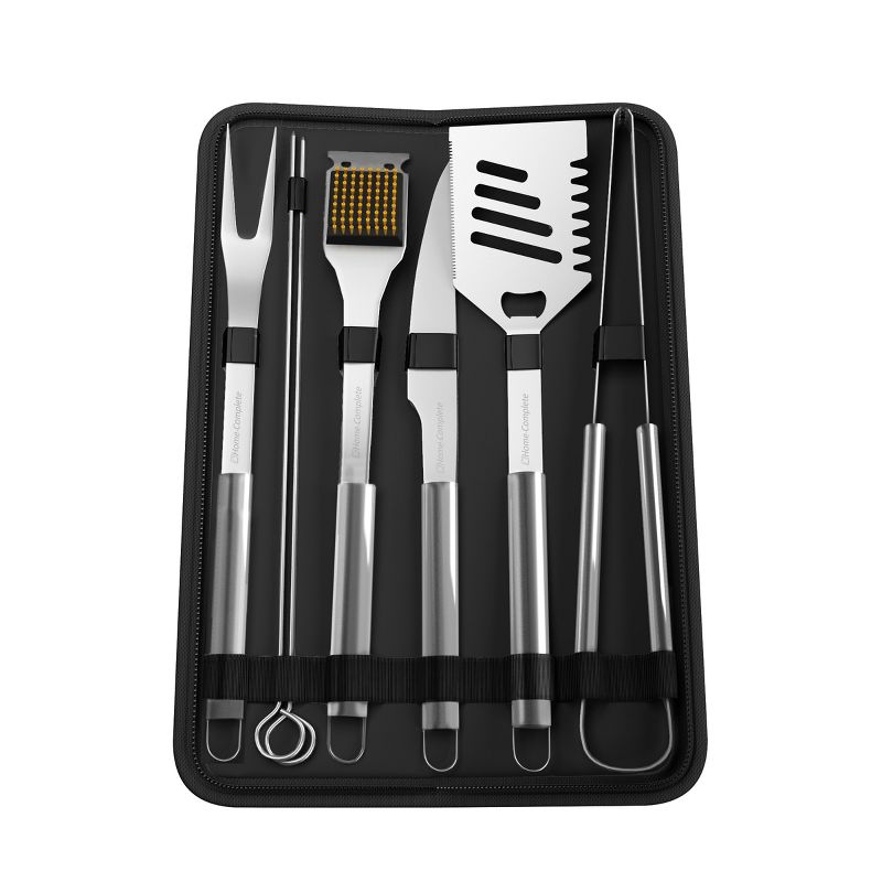 7-Piece BBQ Grill Tool Kit - Stainless Steel BBQ Accessories Kitchen Set with Spatula, Tongs, Fork, Knife, Brush, Skewers, and Case by Home-Complete, 5 of 9