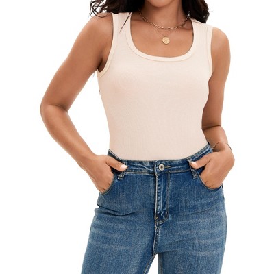 ATHLECHIC Women's Scoop Neck Ribbed Wide Strap Sleeveless Workout Basic Sport Tank Tops
