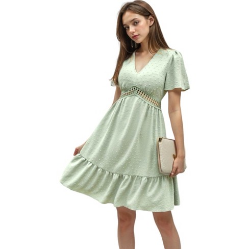 ANNA-KACI Women Summer Swiss Dot Short Sleeve Dress High Waist V Neck  Floral Print Flowy Maxi Dress : : Clothing, Shoes & Accessories