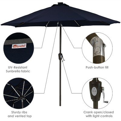 Navy Blue Aluminum Solar LED Patio Market Umbrella with Tilt, 9 ft