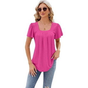 Womens Casual Shirts Loose T Shirts Basic Short Sleeve Crewneck Trendy Tops Cute Clothes Blouse - 1 of 4