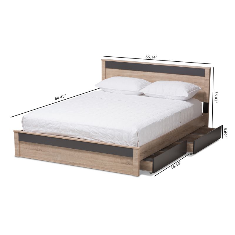 Queen Jamie Modern and Contemporary Two Tone Wood 2 Drawer Storage Platform Bed Brown - Baxton Studio, 3 of 12