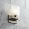 Possini Euro Design Modern Wall Light Sconce Brushed Nickel Hardwired 9 1/2" High Fixture White Linen Glass for Bedroom Living Room - 2 of 4