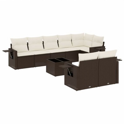 vidaXL 9 Piece Patio Sofa Set with Cushions - Brown and Cream Without Table