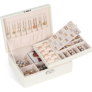 2-Layer Lockable Jewelry Box with Removable Tray and PU Leather Exterior - 1 of 4