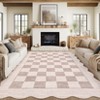 Modern Geometric Area Rug Scalloped Edge Washable Rugs for Living Room Bedroom Soft Foldable Farmhouse Carpet - 3 of 4