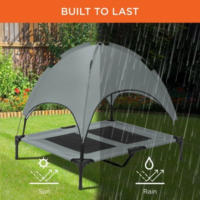 Large Gray Elevated Outdoor Mesh Pet Cot with Canopy